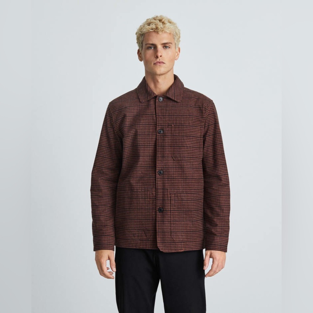 Everlane flannel chore coat cherry mahogany